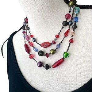 ❤️Vintage Avon Triple Strand Colorful Glass Bead Necklace